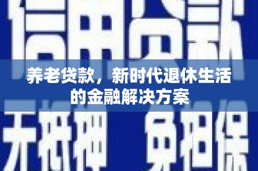 玉井养老贷款，新时代退休生活的金融解决方案